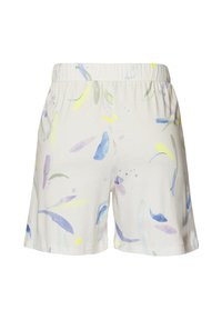 Lichte, crèmekleurige shorts met een aquarelpatroon in paars, blauw, groen en geel. Elastische tailleband met een ontspannen pasvorm.