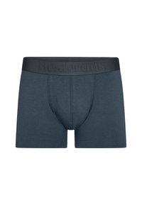 Dunkelblaue Boxershorts mit einem strukturierten schwarzen Bund, auf dem der Name "Resteröds" eingeprägt ist. Weicher Stoff mit enger Passform.