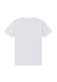 Vit bomull T-shirt med kort ärm, rundad halsringning och slät textur; inga synliga mönster eller designs på baksidan.