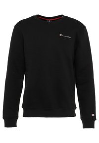 Felpa nera in misto cotone, con scollatura rotonda, polsini a costine e un piccolo logo ricamato sul petto.
