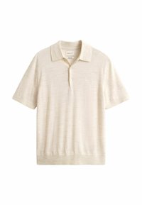 Beige poloshirt in een gestructureerde stof, met een klassieke kraag, korte mouwen, een drie-knopenlijst en een eenvoudige zoomdetail.