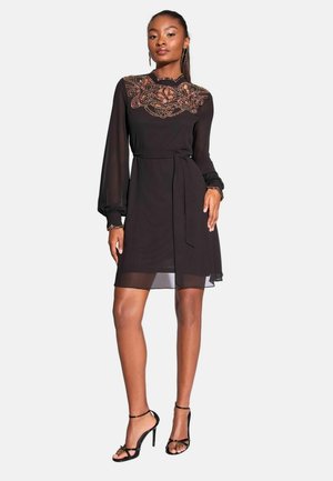 REGULAR FIT  EMBELLISHED CUT OUT ARTWORK LONG SLEEVE MINI SHIFT - Jurk - black