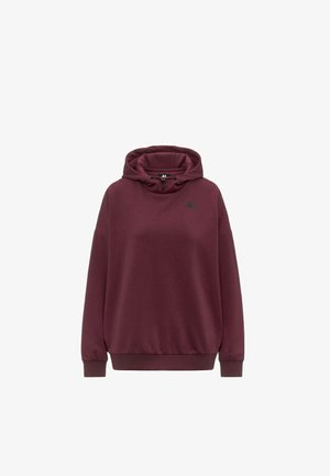 Felpa con cappuccio color bordeaux con tasca a marsupio, polsini a costine e logo nero sul petto. Tessuto morbido e vestibilità rilassata.