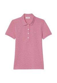 Polo shirt rosa in misto cotone, con colletto classico, patta con tre bottoni, maniche corte e logo ricamato sul petto.