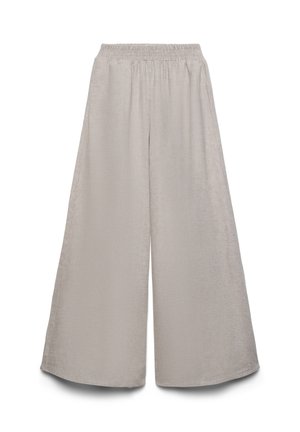 Pantaloni larghi grigio chiaro con vita elasticizzata e vestibilità ampia, mostrati su sfondo bianco.