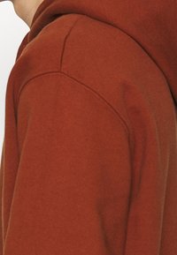 Hoodie i rostfärg med ett mjukt, texturerat tyg, klassisk passform och en känguruficka, utrustad med ribbade muddar och fåll.