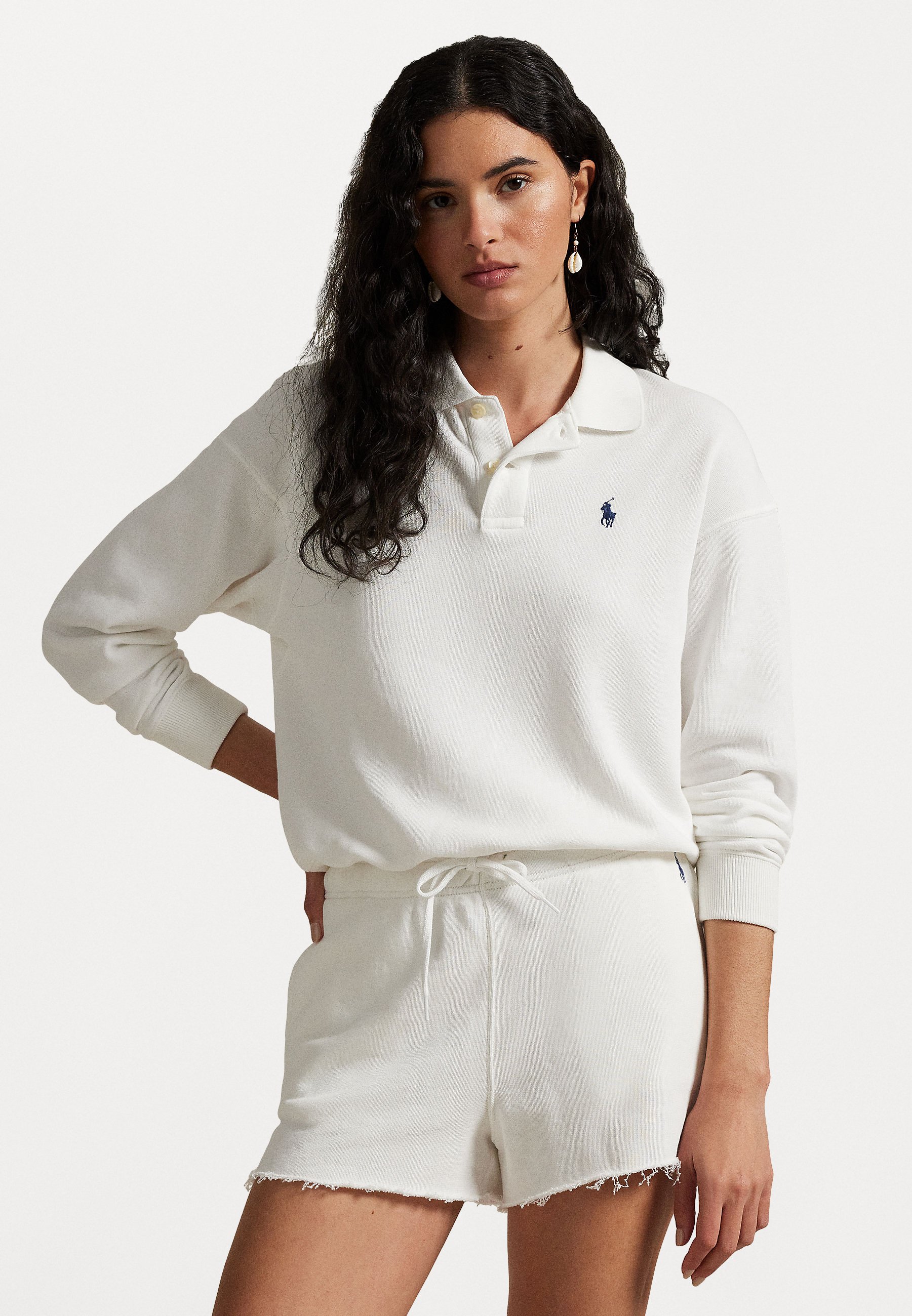 売れ筋商品|||ラルフローレン パーカー・スウェットシャツ レディース アウター LIGHTWEIGHT FLEECE LONG SLEEVE POLO - Sweatshirt - white Polo Ralph Lauren LIGHTWEIGHT FLEECE LONG SLEEVE POLO - Long
