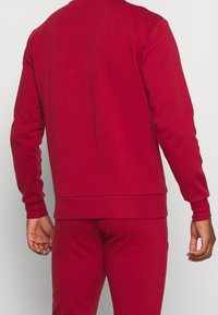 Sweatshirt rouge avec des poignets et un ourlet côtelés, fabriqué en tissu doux, doté d'un col rond classique et d'une coupe décontractée avec des détails de couture minimalistes.