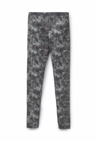 Legginsy w ciemnoszarym kolorze z marmurkowym wzorem. Wykonane z elastycznego materiału, z bezszwowym pasem i dopasowanym krojem.