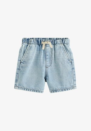 Jeans kratke hlače v svetlo modri barvi z elastičnim pasom in vezalko ter dvema stranskima žepoma in ravnim krojem.