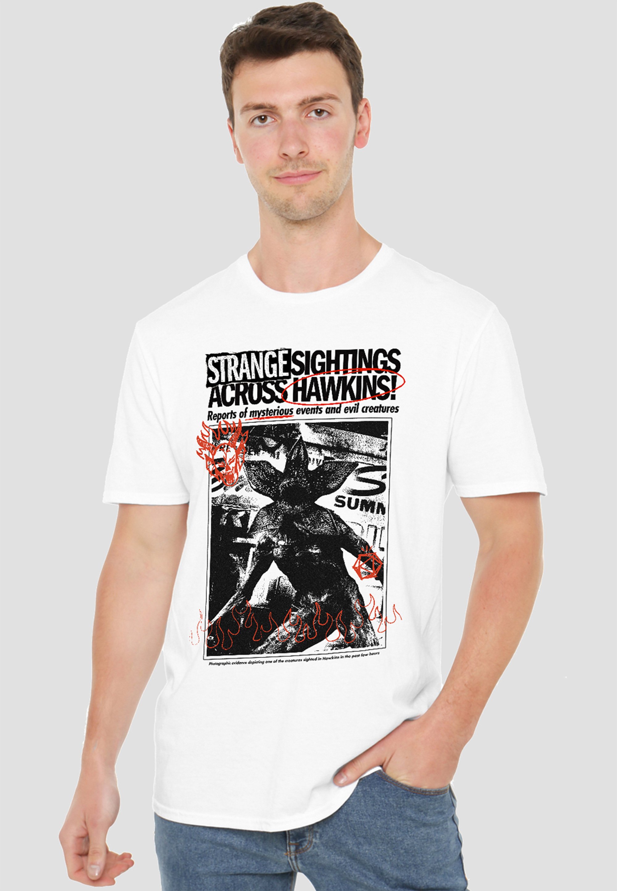 NETFLIX STRANGER THINGS NEWSPAPER DEMOGORGON SIGHTING Print T