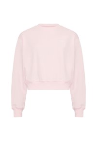 Felpa cropped in morbido cotone rosa. Presenta un collo rotondo, maniche lunghe e polsini a coste. Dettaglio di logo discreto sul petto.