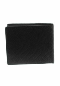 Portefeuille en cuir noir avec une finition texturée, design plié en deux, forme rectangulaire et bords nets, sans quincaillerie ni accents visibles.