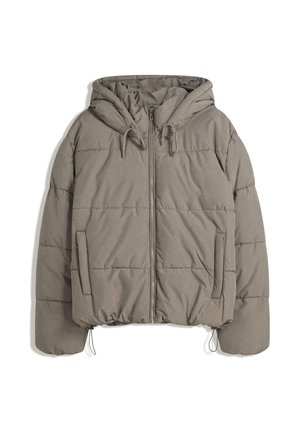 Bershka WITH HOOD PUFFER  - Téli dzseki - khaki