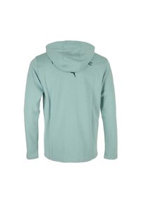 Felpa a maniche lunghe blu chiaro con cappuccio regolabile, caratterizzata da un design minimalista e un logo discreto sul retro. Tessuto morbido al tatto.