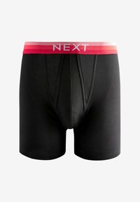 Fekete boxer alsónadrág, egyszínű dizájnnal, rózsaszín és fehér grádienetes derékkal, amelyen a "NEXT" logó található. Puha, rugalmas anyagból készült.