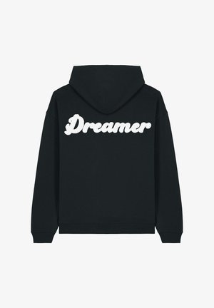 Felpa nera con cappuccio caratterizzata da un grande testo ricamato bianco "Dreamer" sul retro, con cappuccio regolabile e polsini a costine.