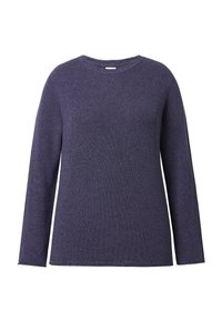 Lila Pullover mit langen Ärmeln aus strukturierter Baumwolle, mit rundem Ausschnitt und gerippten Kanten. Verfügt über eine lockere Passform und ein leichtes Design.