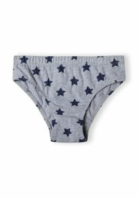 Boxeri gri din bumbac cu un model de stele albastre. Talie elastică și textură moale pentru confort. Tăiere în stil standard de boxer.