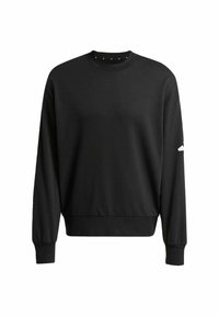 Sort sweatshirt med lange ærmer, rund halsudskæring og ribbede manchetter. Fremstillet af blødt materiale, med en hvid detalje på venstre ærme.