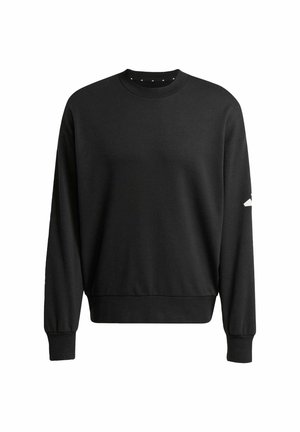 Sort sweatshirt med lange ærmer, rund halsudskæring og ribbede manchetter. Fremstillet af blødt materiale, med en hvid detalje på venstre ærme.