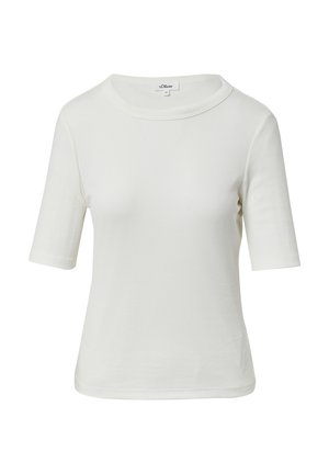 T-shirt bianco a maniche corte con scollo rotondo e silhouette aderente. Realizzato in tessuto morbido, presenta una consistenza liscia.