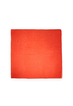 Red rectangular blanket made of soft, textured fabric, displayed flat. Edges show slight stitching detail, with no visible patterns or accents.