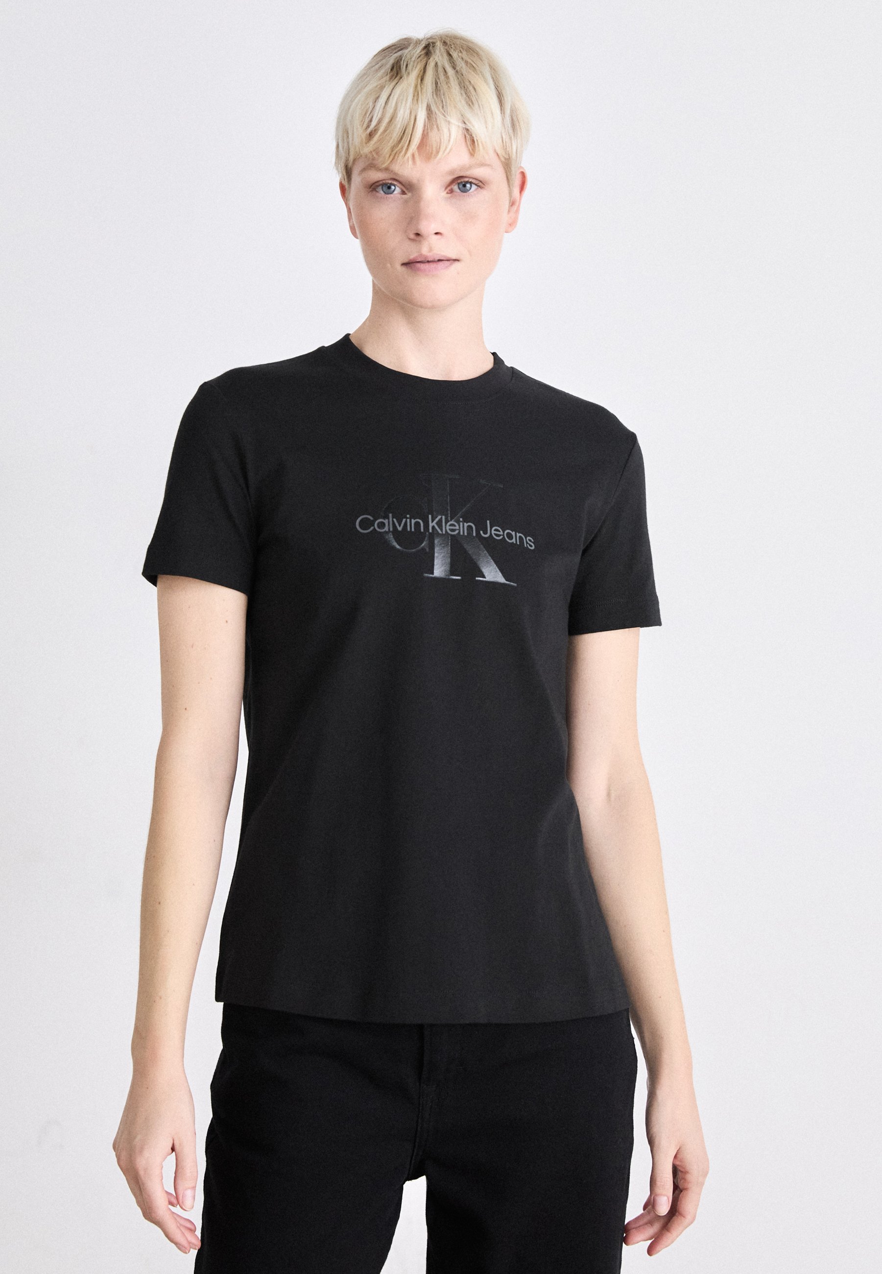 売れ筋商品|||カルバンクライン Tシャツ レディース トップス GLOSSY MONOLOGO REGULAR TEE - Print T-shirt - black カルバンクライン レディース Tシャツ トップス GLOSSY MONOLOGO