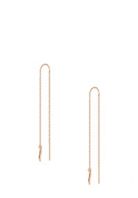 Orecchini a catena in oro rosa con link allungati e accenti decorativi alle estremità, caratterizzati da una finitura texturizzata e liscia.