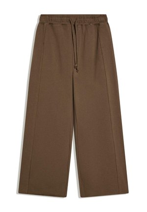 Pantalon ample marron avec taille élastique et cordon de serrage, doté de poches sur les coutures latérales et d'une coupe décontractée.