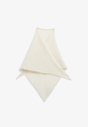 Weißer Wollponcho mit dreieckiger Form und weicher Textur, ausgestattet mit abgerundeten Ecken und nahtlosem Design für maximalen Komfort.