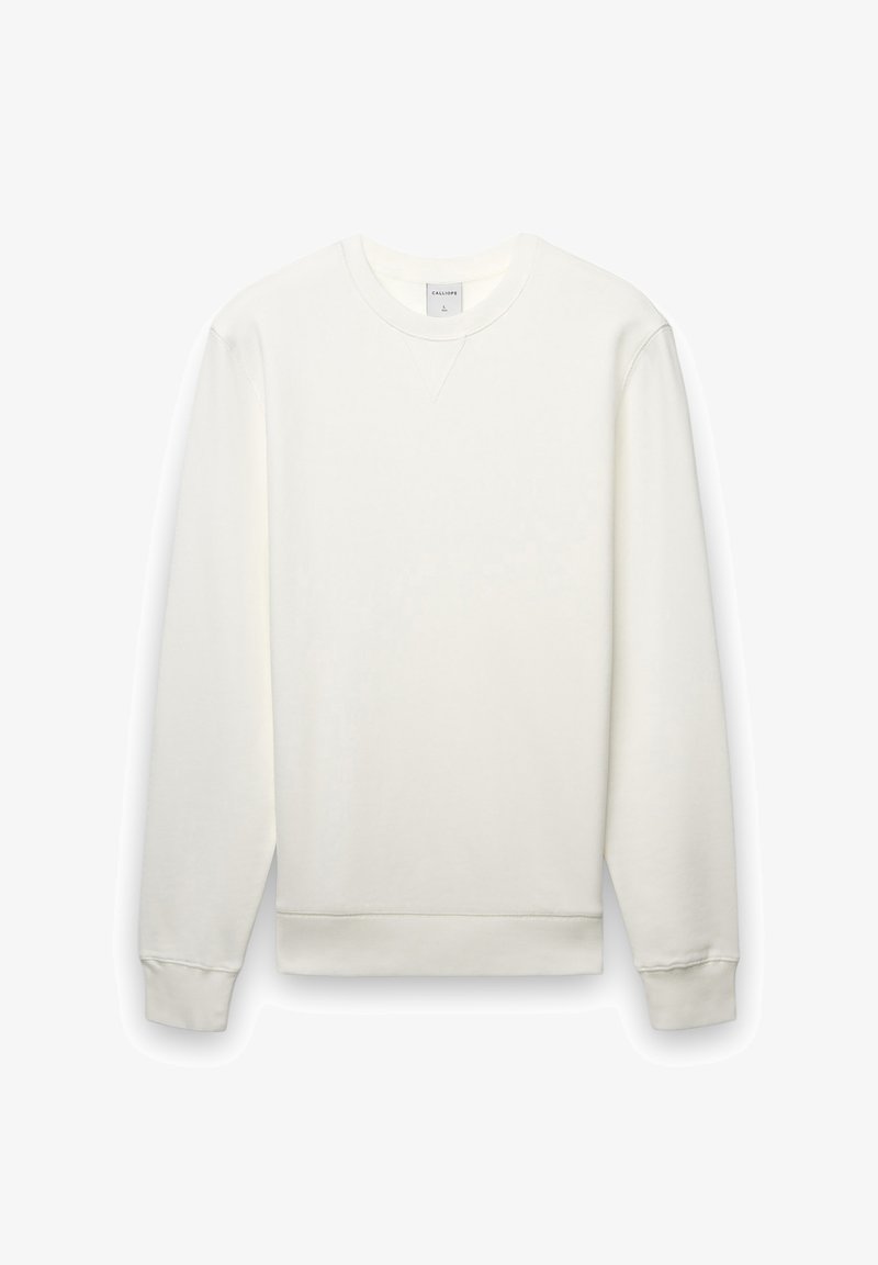 Felpa bianca con girocollo realizzata in morbido cotone, con polsini e orlo a coste, dal design semplice e con un sottile dettaglio a punto v sul collo.