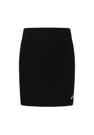 Gonna nera lavorata a maglia con texture a coste, dalla forma aderente e con una vita larga. Presenta un piccolo logo bianco sull'orlo.