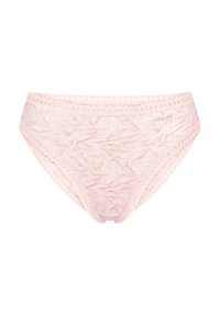 Ανοιχτό ροζ βαμβακερό σλιπ με λεπτή δαντελένια διακόσμηση, που διαθέτει διακριτικό αφηρημένο μοτίβο σε πιο σκούρες ροζ αποχρώσεις. Μαλακό και ελαστικό ύφασμα.