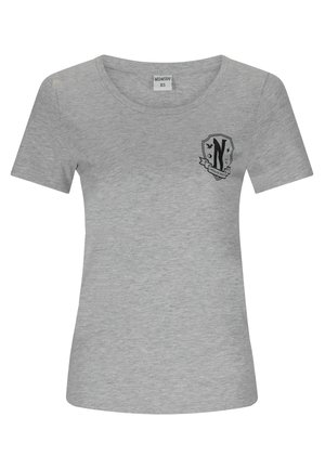 Gray cotton T-shirt with a fitted design, short sleeves, and a black shield logo with the letter "N" on the left chest area.