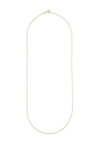 Goldplattierte Metallkette, dünn und rund geformt, mit einem Karabinerhakenverschluss und einer glatten, glänzenden Oberfläche.