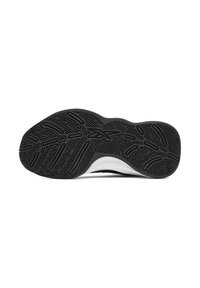 Mustast kummist kinga talla tekstuuriga muster, millel on valged aktsendid ja kõverdunud keskosa paindlikkuse ja haarduvuse tagamiseks.