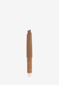 Evidenziatore marrone con punta quadrata, caratterizzato da un corpo in plastica liscia e una base traslucida. Design semplice e funzionale senza motivi.