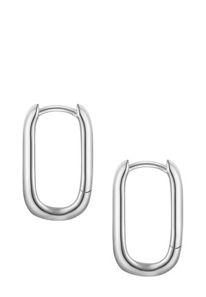 Srebrne naušnice u obliku duguljastog ovalnog, glatke površine, s sigurnim zatvaranjem na šarku, koje imaju minimalistički dizajn.