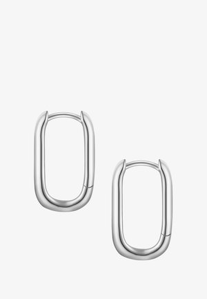 Srebrne naušnice u obliku duguljastog ovalnog, glatke površine, s sigurnim zatvaranjem na šarku, koje imaju minimalistički dizajn.