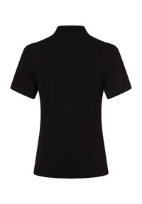 Polo shirt noir à manches courtes, avec un col classique. Fabriqué en coton lisse avec une coupe ajustée et sans marque visible.