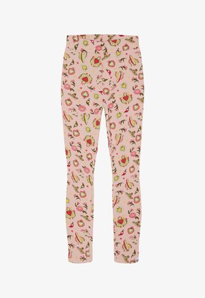 Rosa leggings med blomster- og hjerte mønster i grønne og røde nuancer. Fremstillet af blødt, strækbart materiale for komfort.
