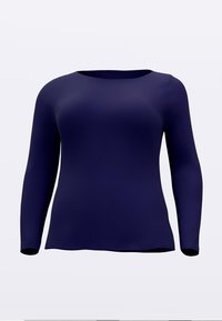 Marineblauw lange mouwen top met een ronde hals. Gemaakt van soepel, rekbaar stof, met een nauwsluitend silhouet en zonder zichtbare patronen of accenten.