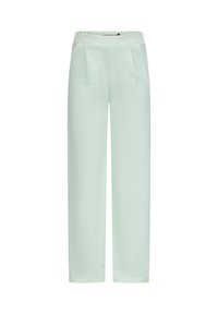 Pantaloni verde menta chiaro realizzati in un tessuto morbido, con vita alta, due tasche anteriori e un design rilassato a gamba dritta.
