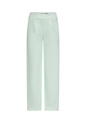 Hellmintgrüne Hosen aus weichem Stoff, mit hoher Taille, zwei frontalen Taschen und einem lässigen, geraden Schnitt.