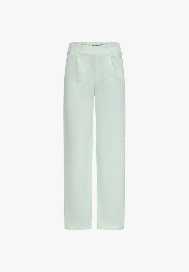 Licht mintgroene broek gemaakt van een zachte stof, met een hoge taille, twee voorzakken en een ontspannen, rechte pasvorm.