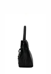 Borsa a tracolla in pelle nera con finitura testurizzata, chiusura con zip, tasca laterale e una sola tracolla. Presenta una forma conica.