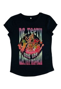 Svart T-shirt med korta rullade ärmar och en stor färgglad grafik. Texten "Dr. Teeth and the Electric Mayhem" med tecknade karaktärer.