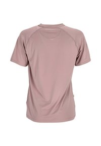 Korte mouwen, ronde hals sportshirt in licht mauve, gemaakt van ademend materiaal met een naadloos ontwerp en een subtiele textuurafwerking.