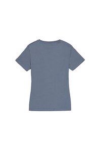 T-shirt s kratkimi rokavi v poudarjeni modri barvi. Narejen iz mehke bombažne tkanine, s krožnim ovratnikom in preprostim, neopremljenim dizajnom.